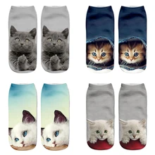 Женские носки с забавными животными и милым 3D принтом, женские короткие носки, носки унисекс, популярные женские модные носки с мультяшным котом для женщин