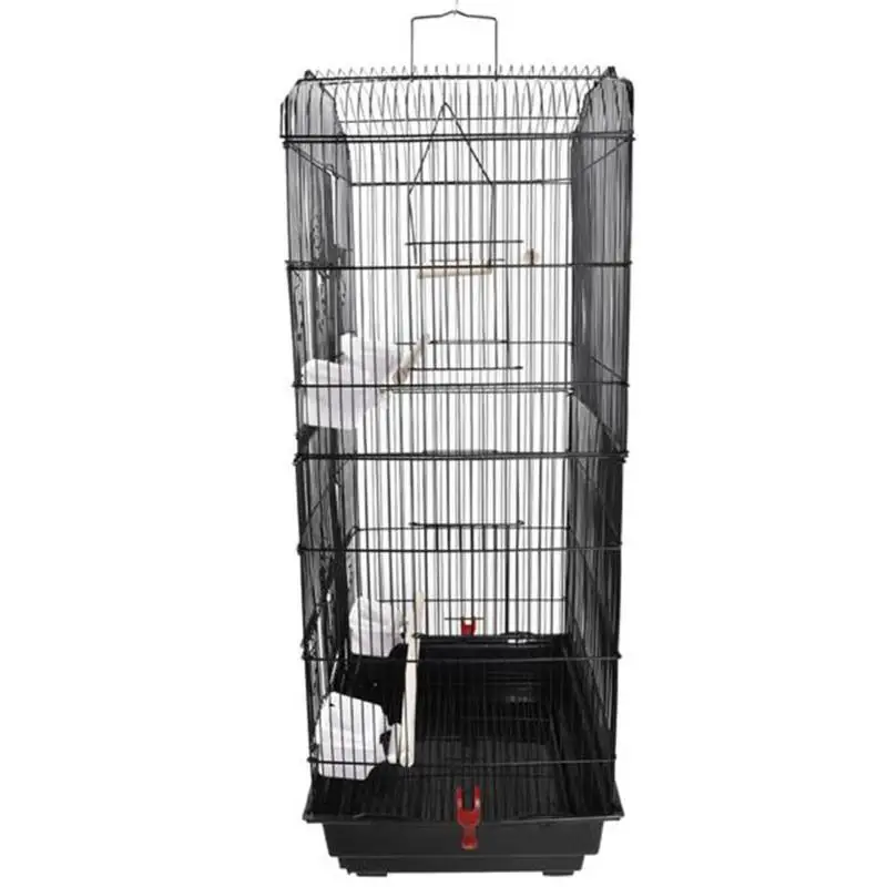 

Portable Wire Cage Pet Cage Parrot Cage With Wooden Stand Rod Feeding Cup Black Contains Four Plastic Feeders For Replacing Food