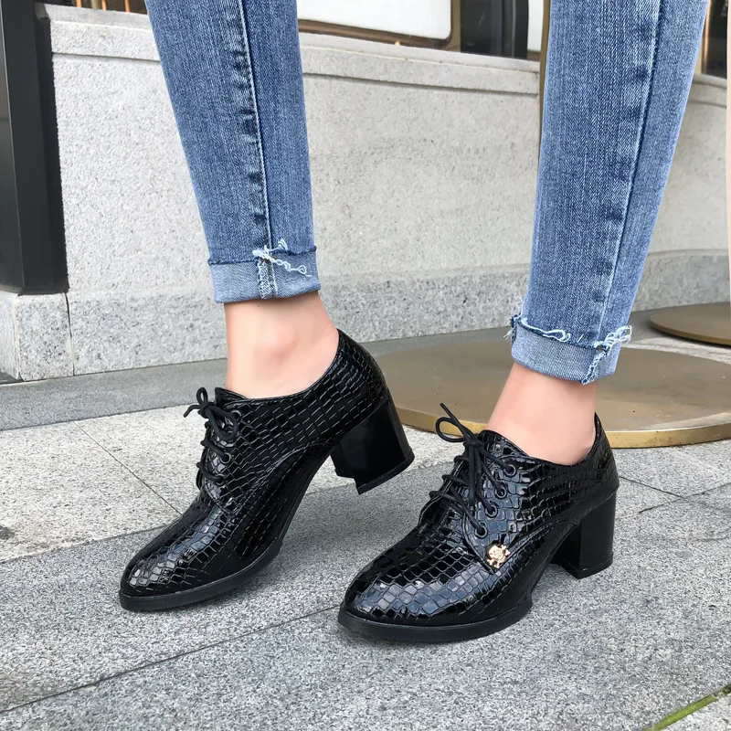 

Guangzhou WOMEN'S Shoes 2019 Autumn New Style Stone Pattern shen kou xie Chunky-Heel Lace-up High Heel Shoes WOMEN'S Shoes