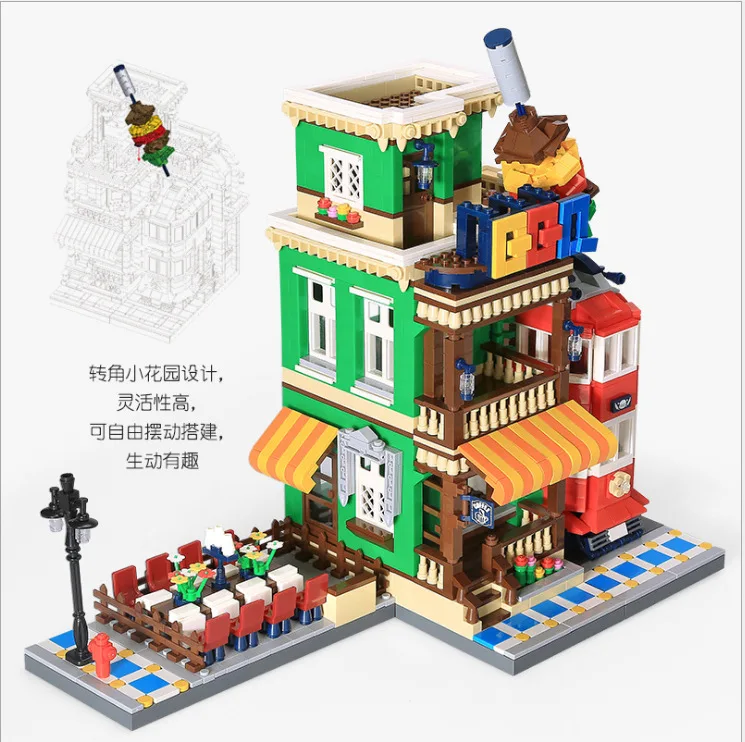 

Small Particles Big Box Building Blocks City Street View BBQ Restaurant 63.13 Million Lattice CHILDREN'S Toy zhong hua lou Cafe