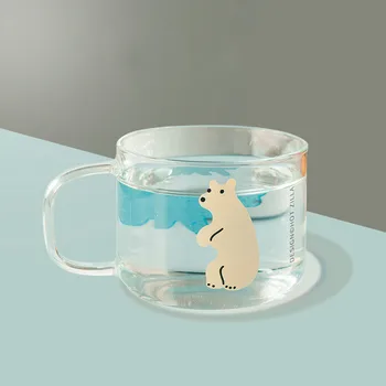 

New Korea Mini Cartoon Glass Three Bears Cup Cute Meng Cup Glass Transparent Breakfast Coffee Yogurt Cup Glass Juice Cup