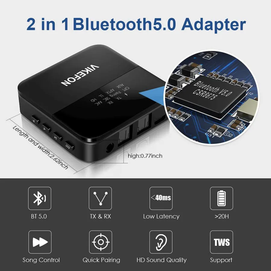 Récepteur Bluetooth 5.0 AptX HD CSR8675 vers SPDIF Optique et Coaxial -  Audiophonics