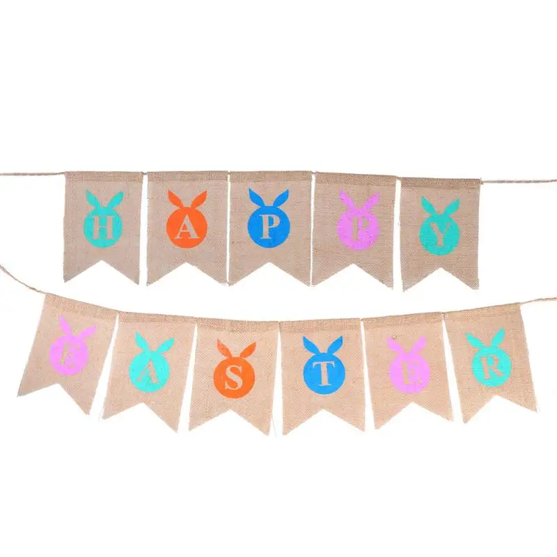 Пасхальные баннеры кролик красочные буквы печатные мешковины баннеры гирлянды для пасхального украшения вечерние сувениры фото реквизит - Цвет: 2.0m CC