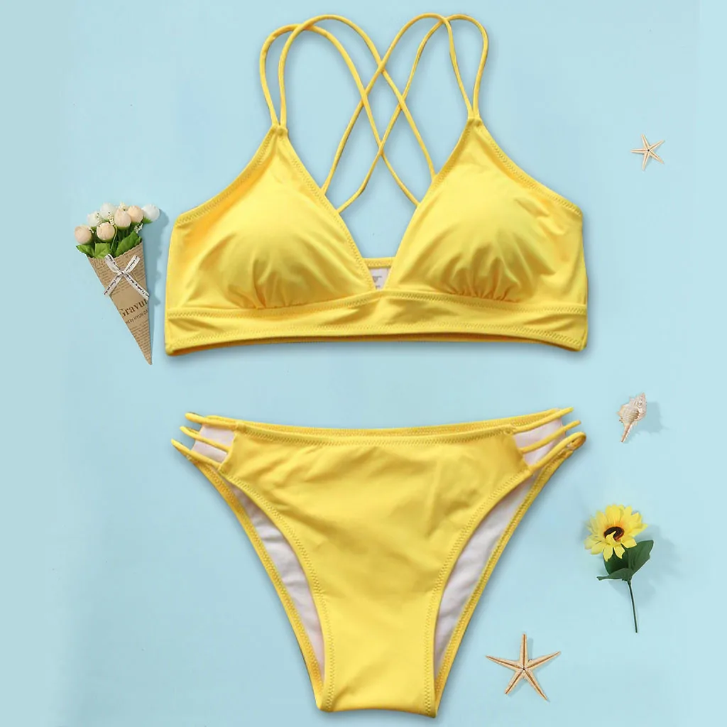 JAYCOSIN New Fresh Sweet Flower Print Swimwear Women two-piece Cross Strap Bikini Sexy Beach Bathing Backstroke Summer Fashion | Женская