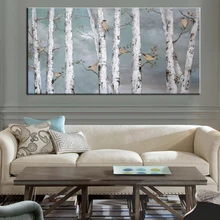 

Hand-Painted Oil Painting Wall Art Birch Forest On Canvas Textured Handmade Artwork Home Bedroom Office Decor Picture Unframed