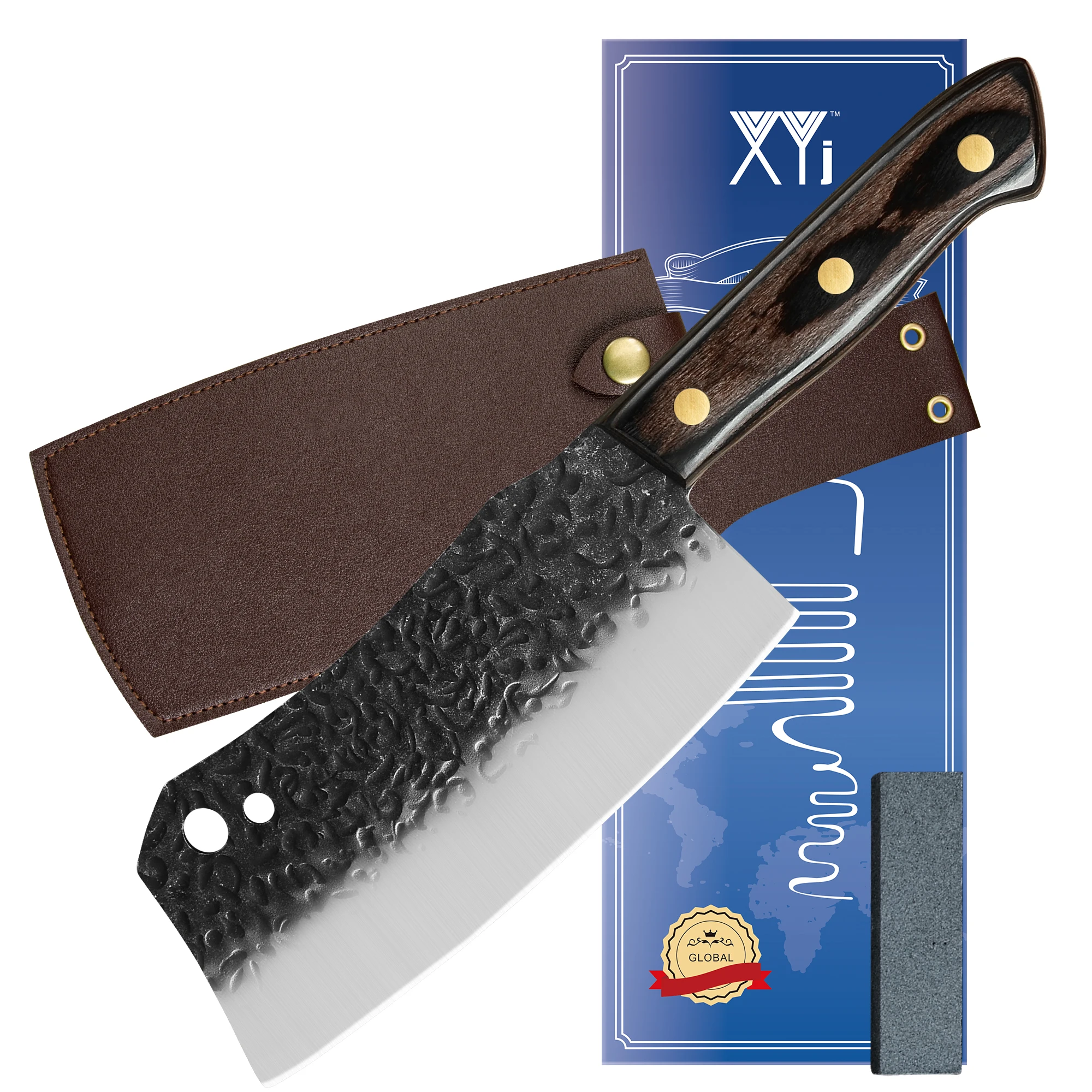 XYJ Full Tang 7 Inch Sharp Cleaver Knife With Sheath Stainless Steel  Multipurpose Vegetable Cutting Knives With Wood Handle - AliExpress