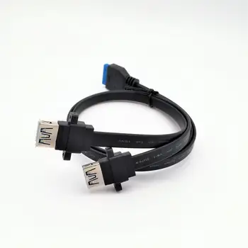 

200pcs/lot Dual Ports USB 3.0 Female Screw Panel Mount To Motherboard 20 Pin Header Flat Cable Cord