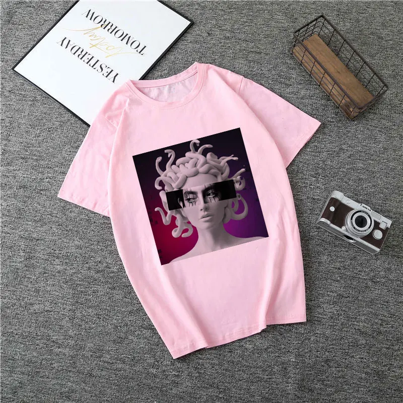 Poleras Mujer De Moda летняя футболка женская с принтом Медуза Vogue Harajuku футболка плюс размер Эстетическая Футболка Camiseta Mujer - Цвет: 3096-Pink