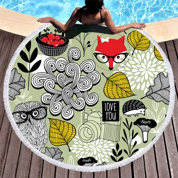 

Large Round Beach Towel With Tassels For Kids Adults Tapestry Purple Owl Microfiber Towel 150cm Blanket Yoga Mat