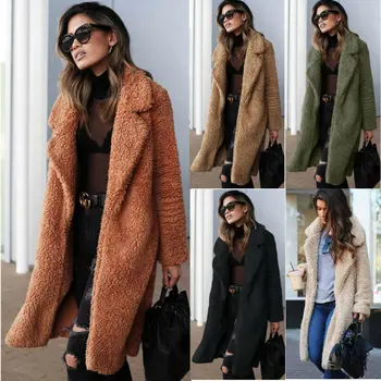 

Winter Women Teddy Bear Fur Coat Ladies Knee Long Vintage Jacket Outwear Top
