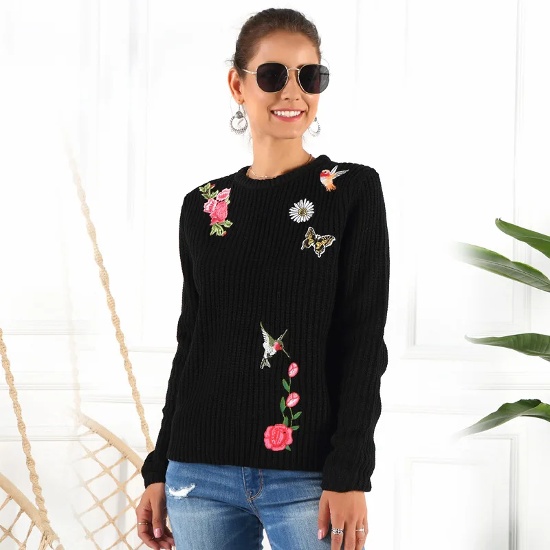 Embroidered Sweater Long-Sleeved Womens Casual Brand Long-Sleeved Women'S Pullover Slim Round Neck Women Sweater Pullover Embroidered Sweater Long-Sleeved Womens Casual Brand Long-Sleeved Women'S Pullover Slim Round Neck Women Sweater Pullover