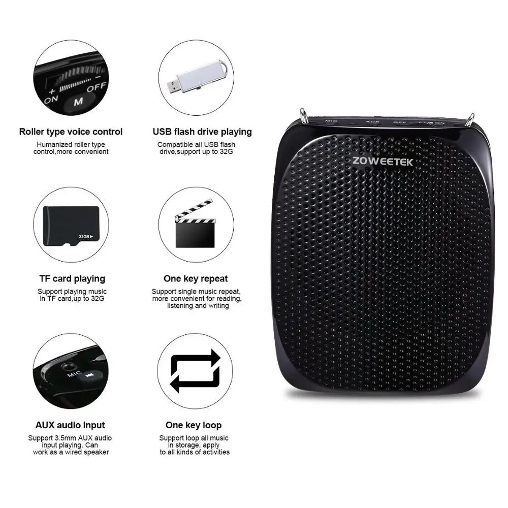 Zoweetek Portable Rechargeable Mini portable speaker mini bluetooth speaker with Wired Microphone for Teachers Supports MP3 Format Audio Z258