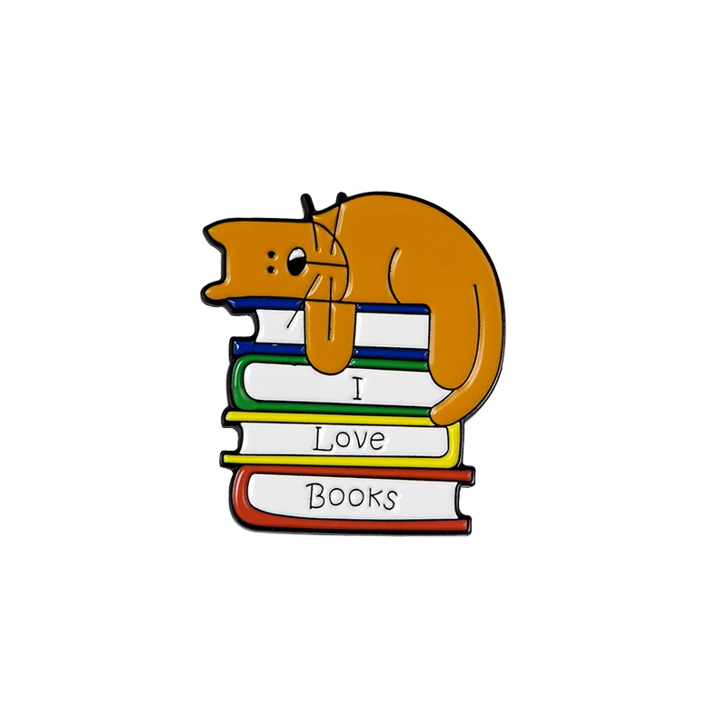 С надписью I LOVE книги эмали штырь кошка чтения мешочек для брошек одежда