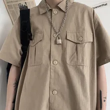Men's short-sleeved shirt 2020 spring and summer new solid color tooling shirt young personality fashion men's clothing