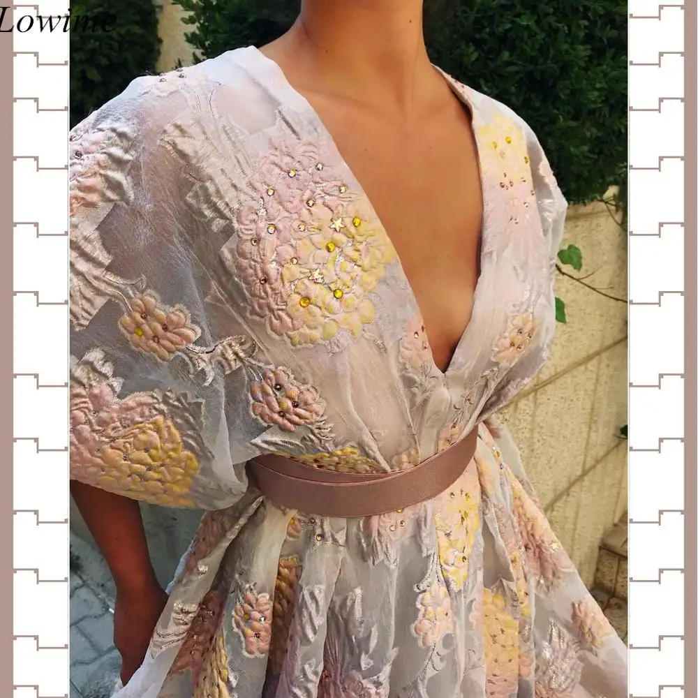 New-Arabic-Formal-Evening-Dresses-2019-V-Neck-Half-Sleeves-Kaftan-Prom-Dress-With-Sashes-Long (2)