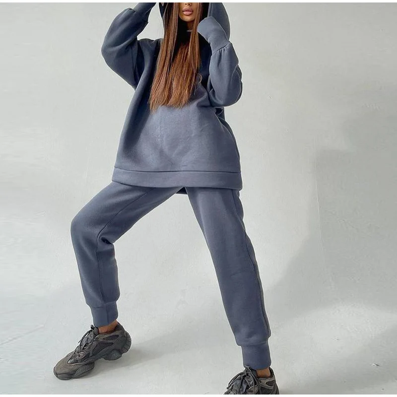 designer suits 2021 Autumn Women Fleece Hooded Tracksuit Two Piece Set Female Casual Oversized Hoodies Jogger Pants Sets Lady Sportswear Suit pink sweat suits