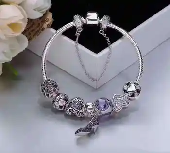 

high quality 1:1 100% 925 silver sterling purple bills purple design heels free shipping wristband design