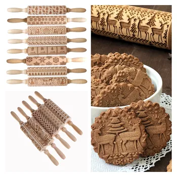 

Merry Christams Tree Elk Snowflake Wooden Print Rolling Pin Craft Christmas Decorations for Home Navidad Ornaments New Year 2021