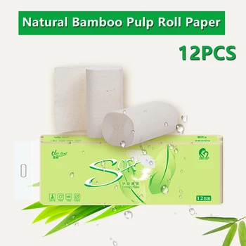 

12 Rolls/set Natural bamboo Pulp Coreless Roll Paper Household kitchen dish cleaning paper towel soft toilet paper
