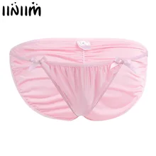 Iiniim Мужское нижнее белье с бантами, низкая талия, Ruched Butt, микро трусики для Сисси, мужские гей-бикини, Слип-брифы, нижнее белье, бандаж, трусы