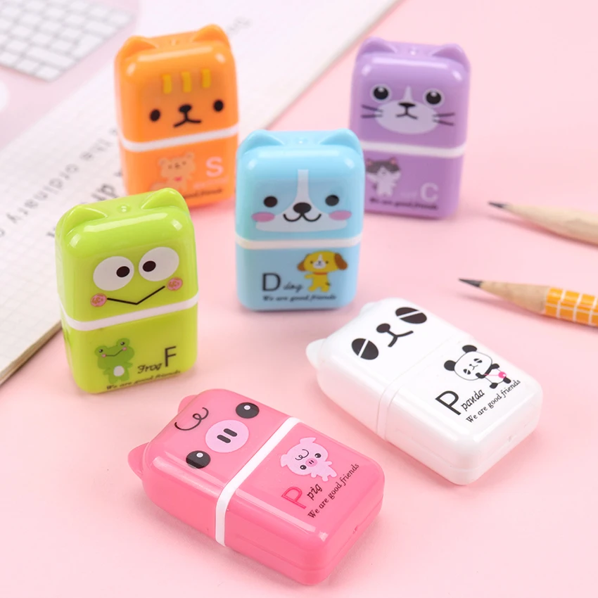 Cute Roller Animal Rubber Pencil Eraser Set Stationery Novelty Children Gift 