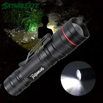 

SKYWOLFEYE XP-E Q5 pocket clip led flashlight Zoom Aluminum Super Bright Lamp for Hiking