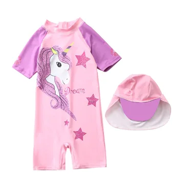 

Children's fashion swimwear Kids girls one piece surfing suit Korean cartoon unicorn princess Swimwear bathing suit YZ20040