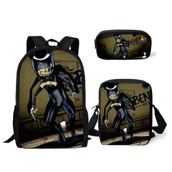 

3PCs/Set Children's Backpack Bendy and the Ink Machine Pattern School Bags Cartoon Design Teens Shoulder Book Bag Mochila