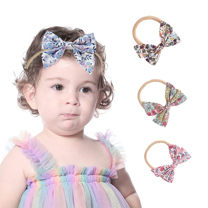 

Fashion Floral Big Bow Headbands Baby Elastic Handmade Nylon Hairbands Children Kids Cute Headwear Hair Accessories Chrismas