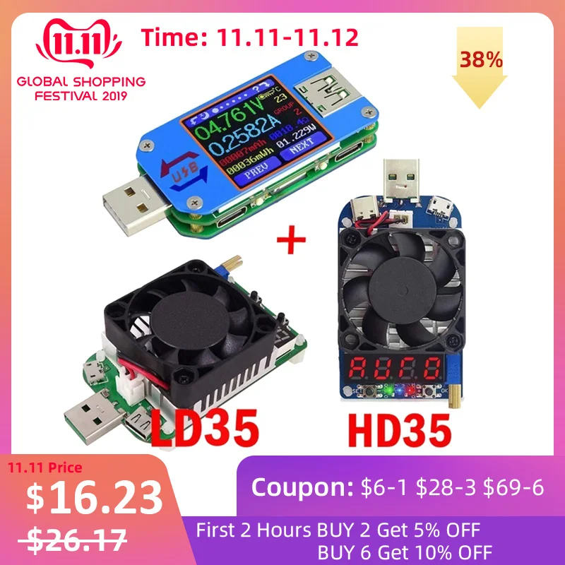 

USB 2.0 3.0 USB Tester Voltmeter Ammeter Voltage Current Meter Battery Charge Measure UM25 UM25C for APP with 35W LD35 HD35 Load