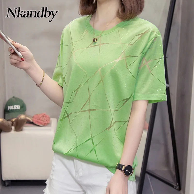 Clothing Tshirt Oversized Plus-Size Women Summer Korean Short-Sleeve Chic-Top Mesh-Pattern