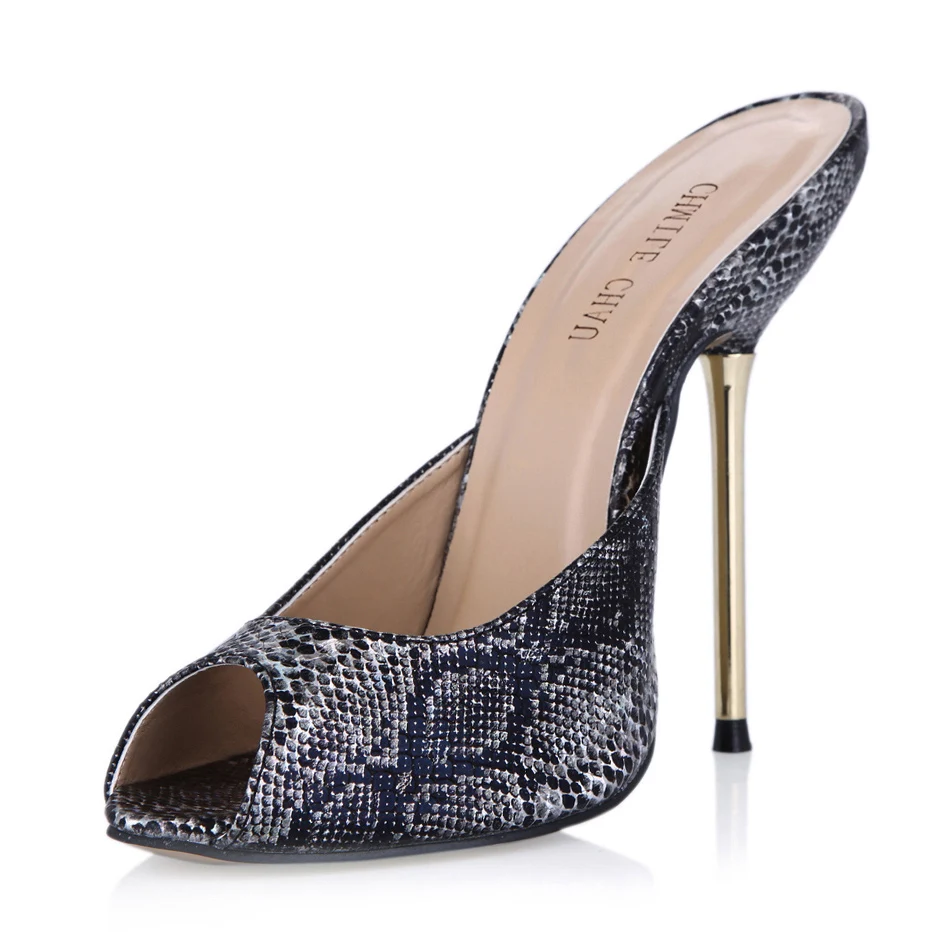 

Summer New 11cm High Heeled Sandals Snakeskin Women Slide Sandals Stiletto Thin heel Peep Toe Sexy Party Dress Lady Shoe 5-FA9