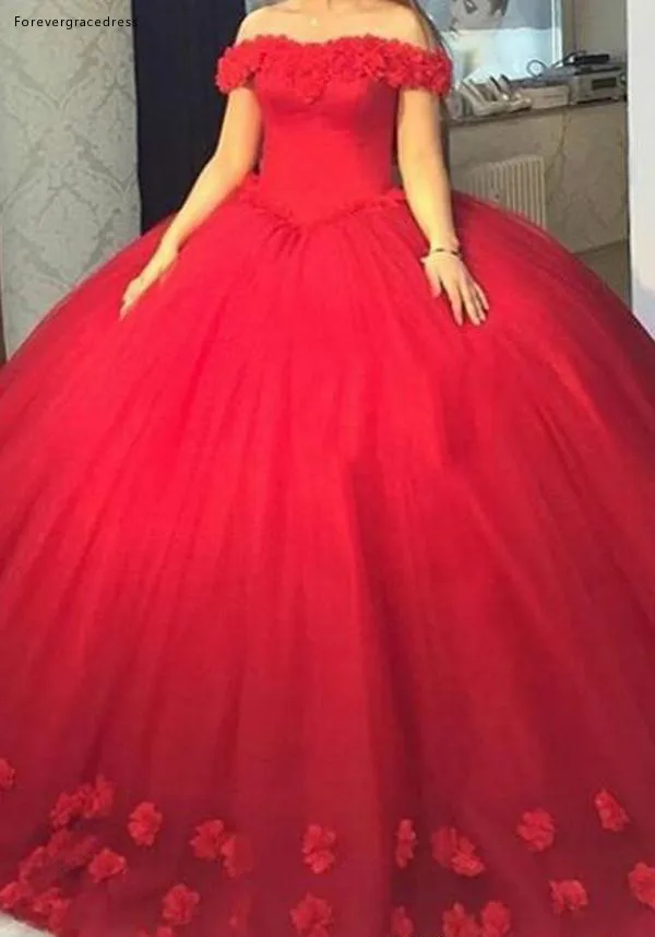 2018 Red Ball Gown Quinceanera Dresses Off Shoulders Corset Backless Hand Made Flowers Sweet Sixteen Vestidos de 15 Anos Pageant Dress Prom  158 (3)