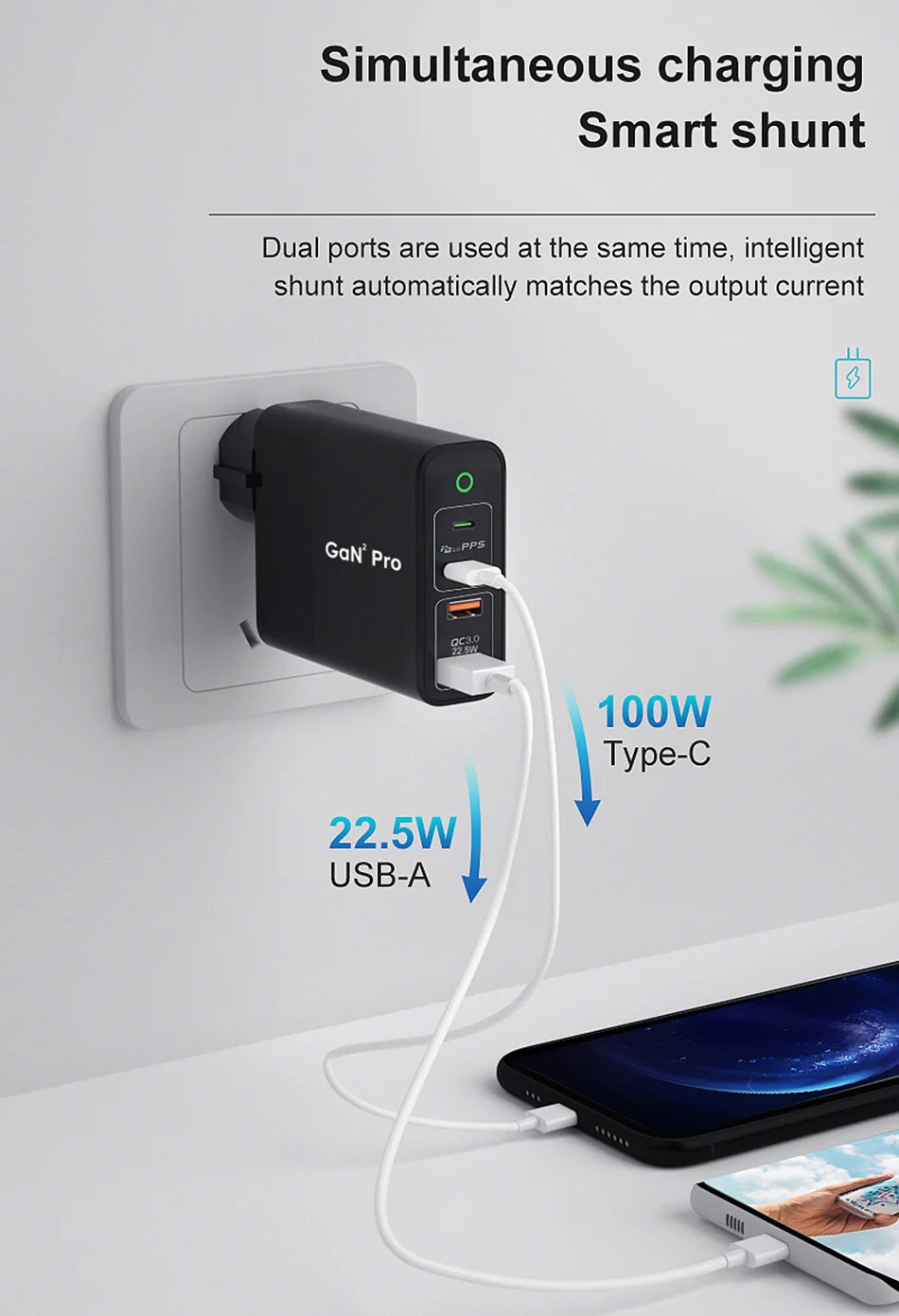 URVNS 161W 4-Port GaN 2 Pro USB C Wall Charger, PPS PD 100W/87W/65W/45W/20W Fast Power Adapter for Macbook Samsung iPhone Xiaomi 65 watt car charger