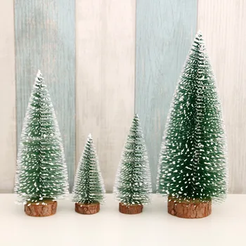 

Christmas Tree Mini Pine Tree With Wood Base DIY Home Table Top Decor Christmas Artificial Frosted Sisal Small Trees Party Decor