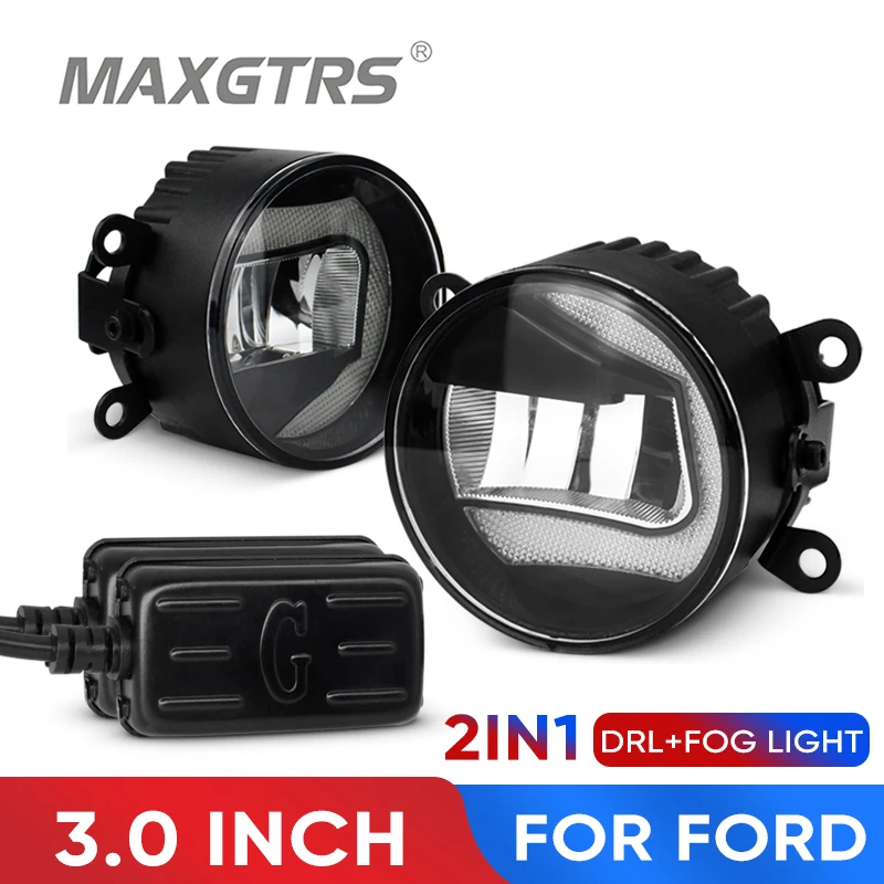 2x 2IN1 3.0 inch Fog LED Lights Assembly Daytime Running Light DRL For Ford Ecosport Fiesta Focus Freestyle Fusion C-max | Автомобили и