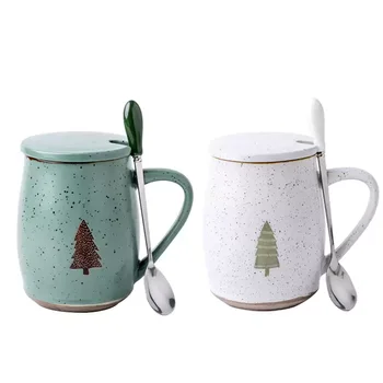 

500ML Christmas tree Design Ceramics Mugs with Spoon Lid coffee mug Milk Tea office Cups Drinkware the Best birthday Gift
