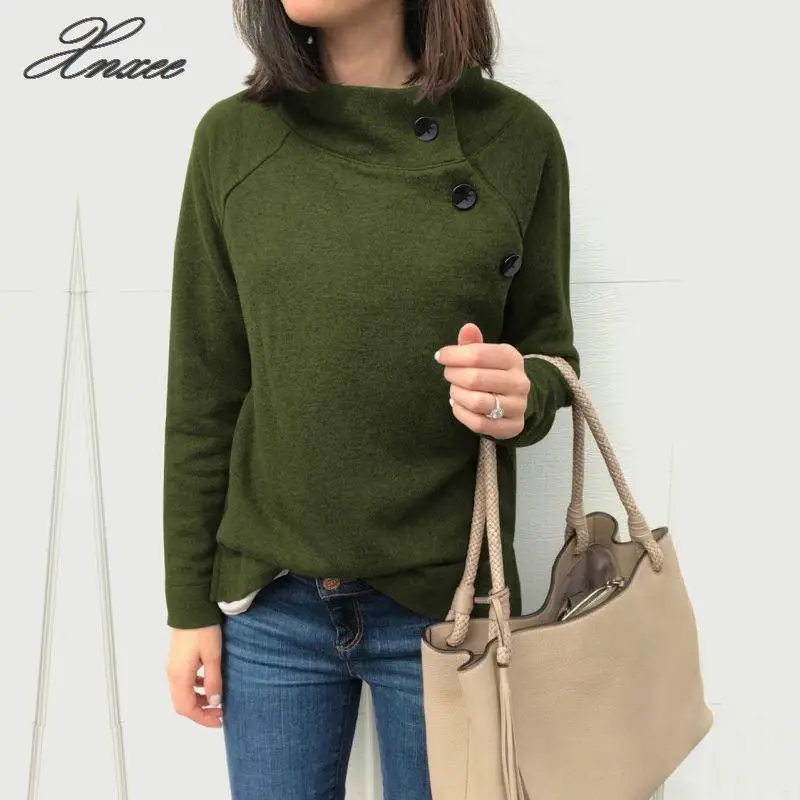 

3 colors hot 2019 autumn and winter fashion round neck button long sleeve blouse