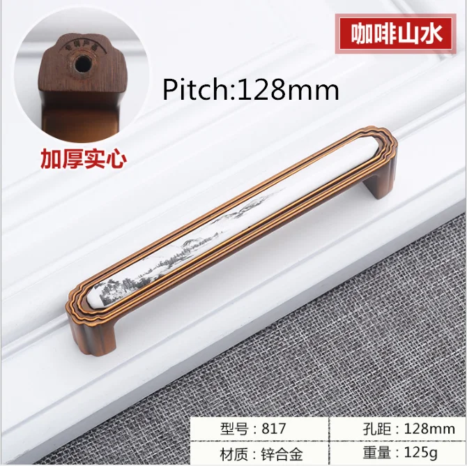128mm 3,75 ''5'' деревенские кухонные ручки рукоятки в античном стиле бронзовые керамические цветочные нажимные дверные ручки шкафа тянет ручка комода Аппаратные средства - Цвет: 128mm