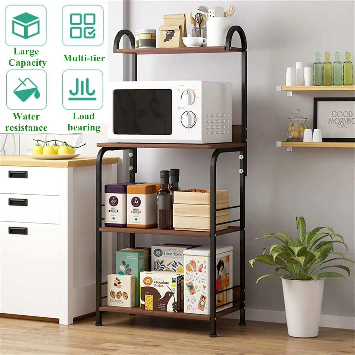 4 Tier Steel Frame Kitchen Shelf Kitchenware Storage Organizer