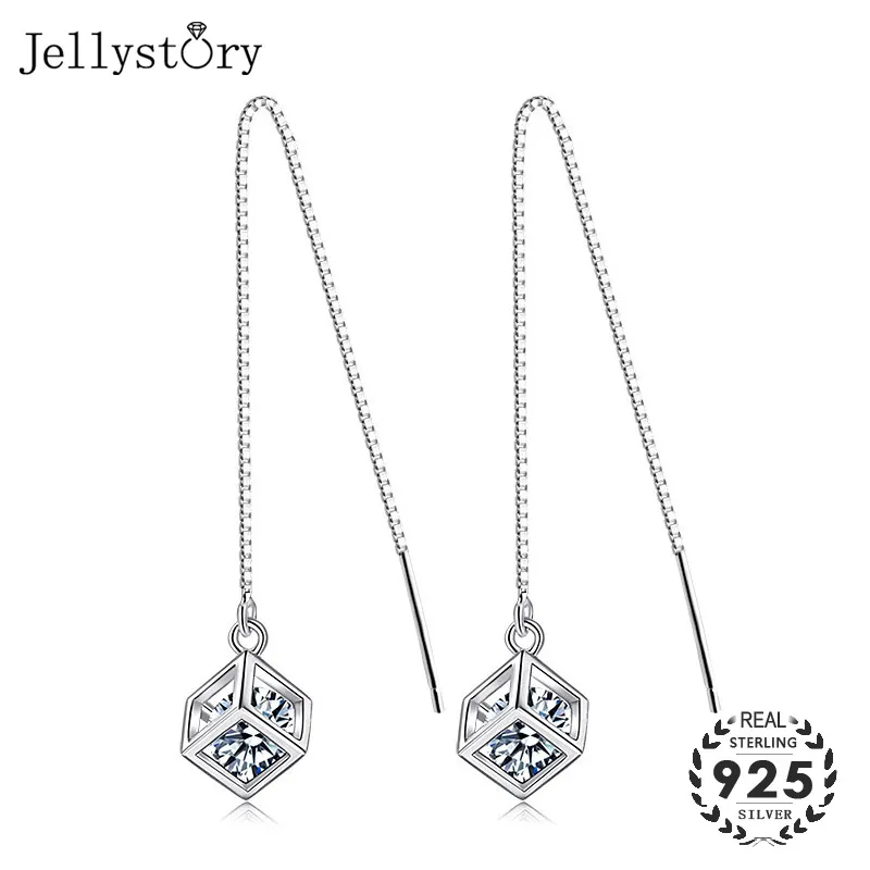 Jellystory 925 пробы серебряные серьги с геометрической формой циркония драгоценные камни для женщин ювелирные изделия Висячие серьги Свадебные подарки