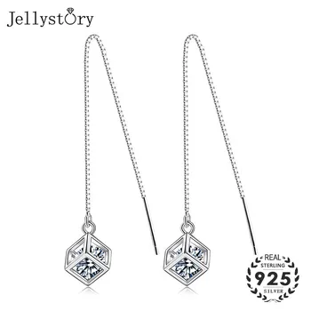 

Jellystory 925 Sterling Silver Earrings with Geometric Shape Zircon Gemstones for Women Jewelry Drop Earring Wedding Party Gifts