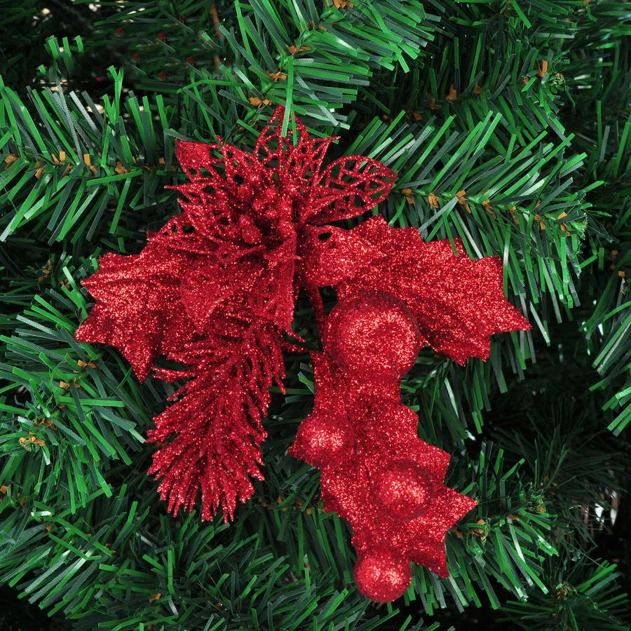 10 шт. полые вырезы искусственный цветок уха блеск Poinsettia украшения дома фестивали Рождественская елка украшения вечерние принадлежности
