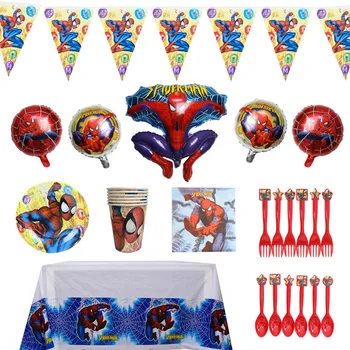 

41pcs Cartoon Spiderman Theme Disposable Tableware Sets Plate Napkins Banner Birthday balloon Baby Shower Party Decor Supplies