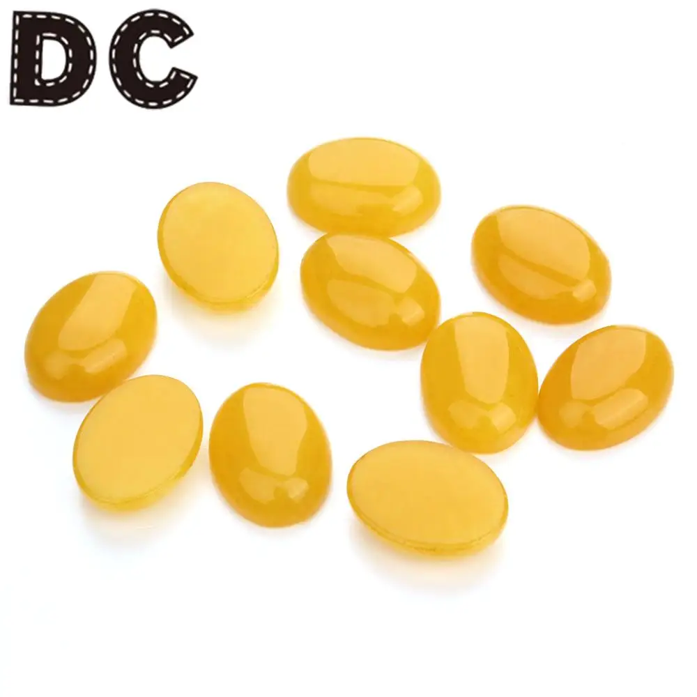 10pcs/lot Yellow Natural Stone Cabochon Flat Back Oval Topaz Beads Dia