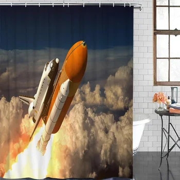 

Rocket Flame Sky Clouds Waterproof Shower Curtain Home Decoration Shower Curtain Bathroom Accessories