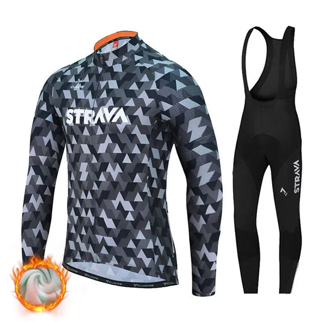 Winter Cycling Set Зимняя одежда STRAVA из теплого флиса для велоспорта, одежда для велоспорта MTB, Майки для велоспорта, комплекты униформы, мужские велосипедные костюмы - Цвет: Winter Cycling Set