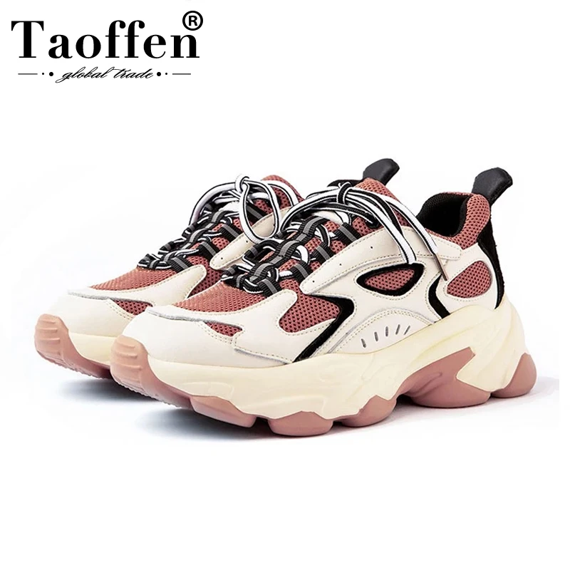 

Taoffen 2020 Real Leather Women Ins Hot Breathable Fashion Sneakers Western Style Lady Shoes Thick Bottom Footwear Size 35-40