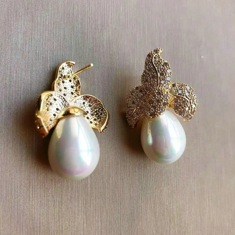 Bilincolor Fashion White pearl Golden Dubai Drop Earring for Women