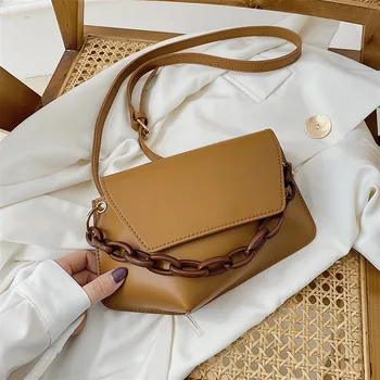 

Thick Chain Mobile Phone Bags For Women PU Leather Casual Irregular Shape Design Handbags Lady Shoulder Crossbody Bag Small Tote